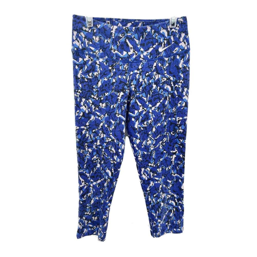 Nike Leggings XS X-Small Blue Patterned Pants Dri-fit Crop Stretchy, Comfortable